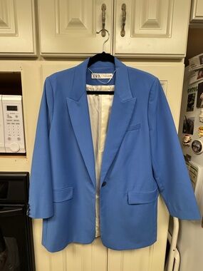 Zara Blue Single-Button Blazer